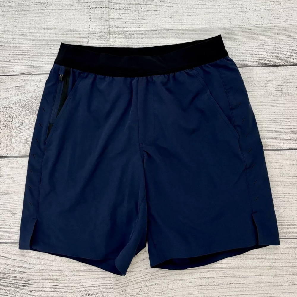 TEN THOUSAND INTERVAL Mens Sz Small Navy Drawstring Lined Athletic 7" Shorts EXC